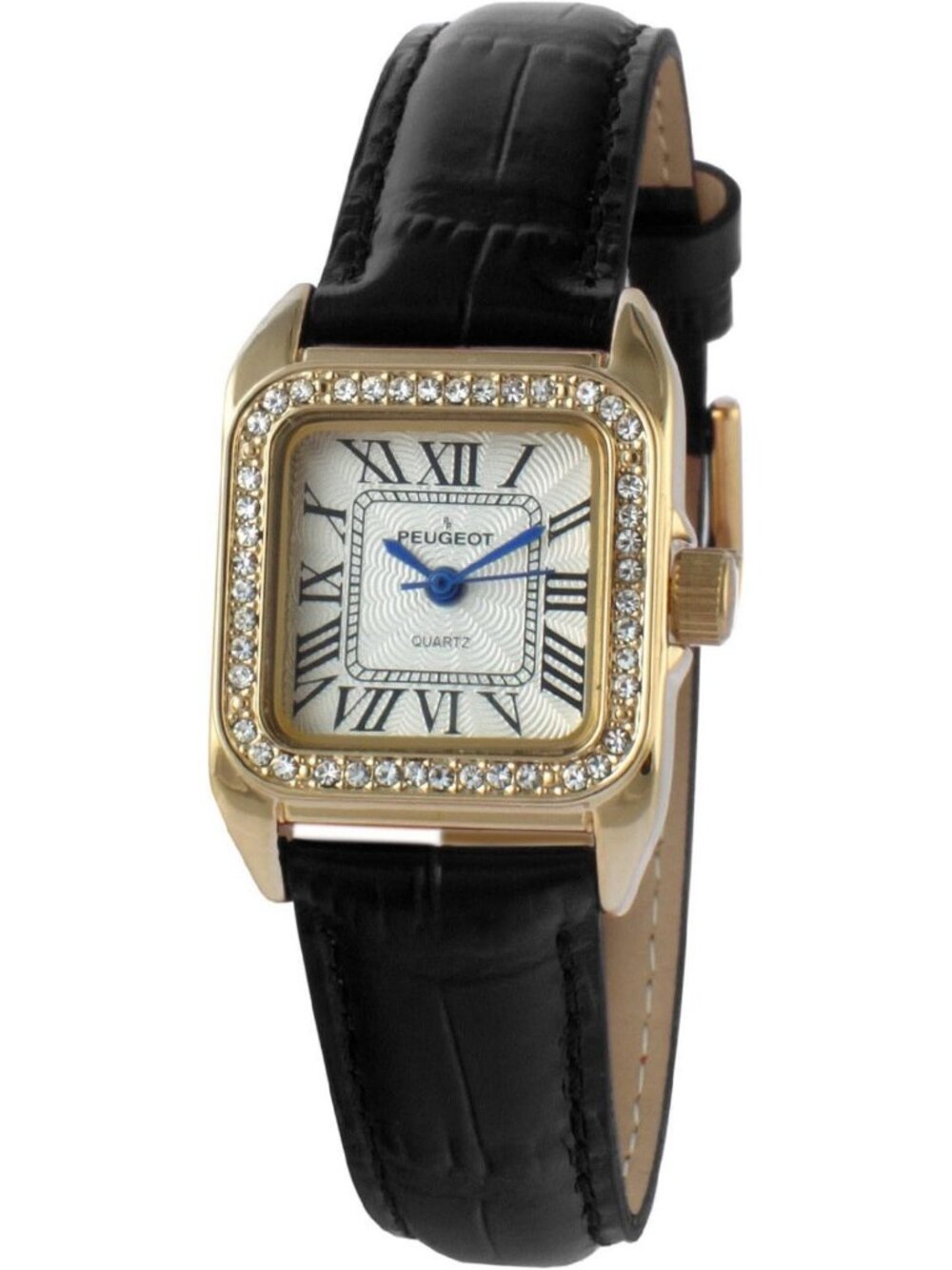 Elegant 14K Gold-Plated Women's Watch with Crystal Bezel & Leather Band, Roman